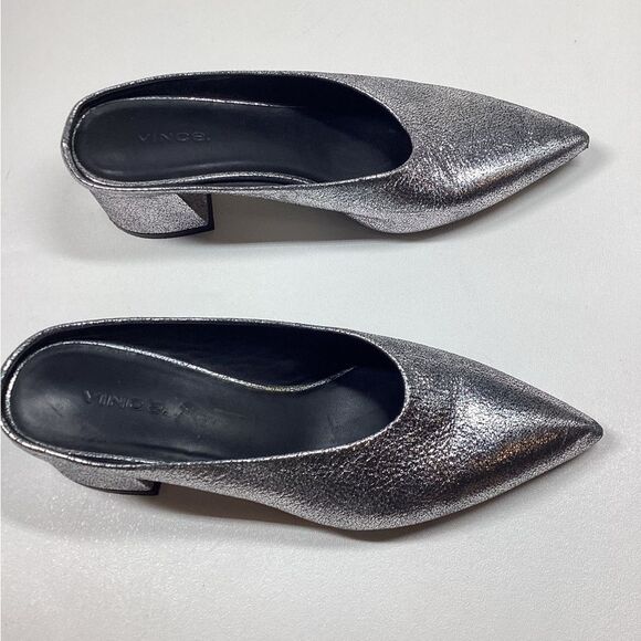 Vince Ralston Silver Metallic Leather Mules Size 8 - Picture 6 of 15